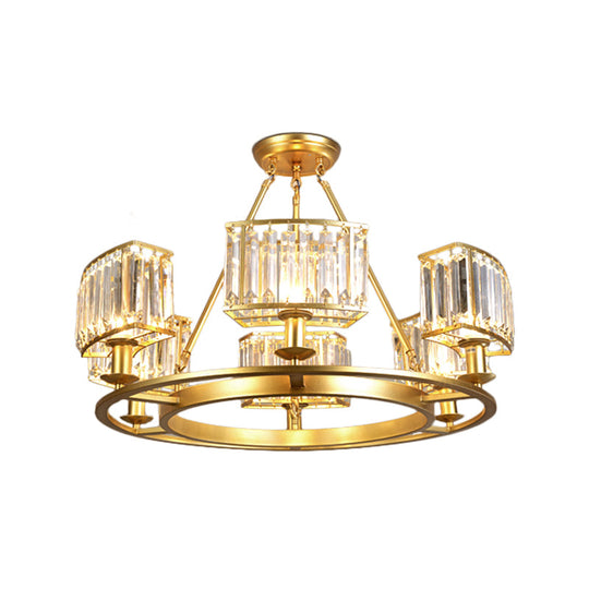 Modern Gold Crystal Prism Chandelier Pendant Light - 6/8/10 Bulb Dining Room Hanging Lamp