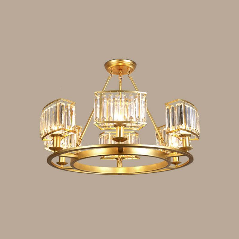 Modern Gold Crystal Prism Chandelier Pendant Light - 6/8/10 Bulb Dining Room Hanging Lamp