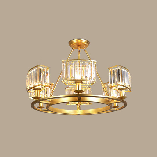 Modern Gold Crystal Prism Chandelier Pendant Light - 6/8/10 Bulb Dining Room Hanging Lamp