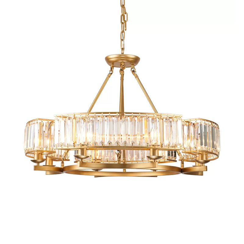 Modern Gold Circle Chandelier Pendant Light With Clear Crystal Prisms - 6/8/10 Bulb Dining Room