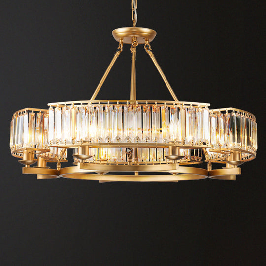 Modern Gold Circle Chandelier Pendant Light With Clear Crystal Prisms - 6/8/10 Bulb Dining Room