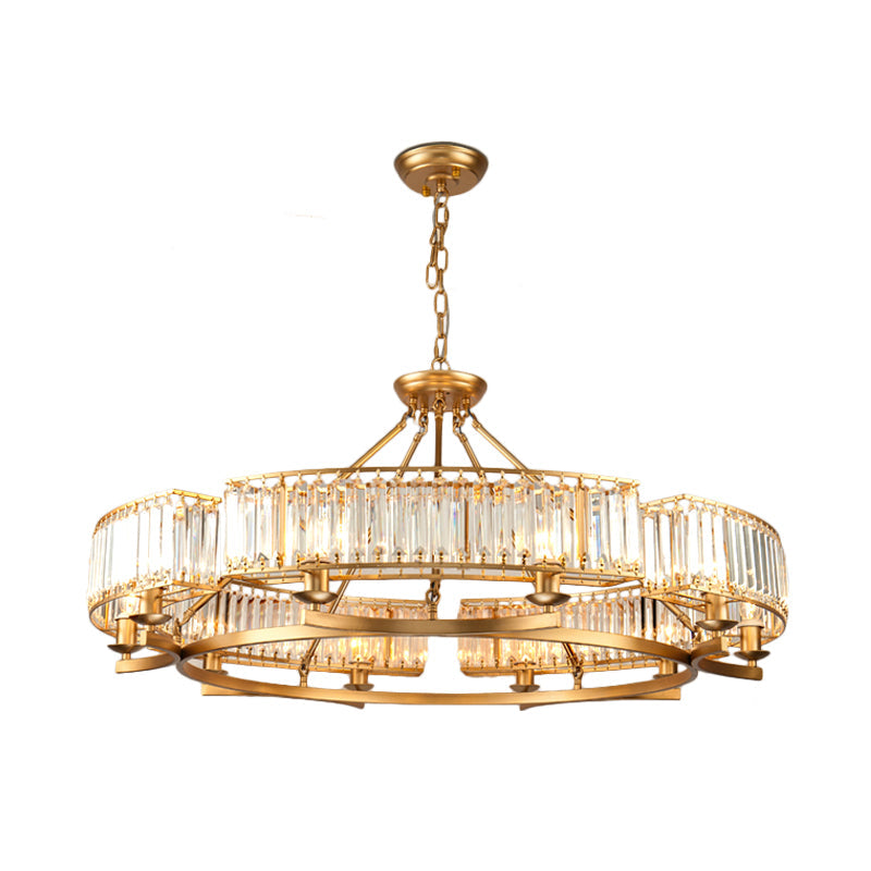 Modern Gold Circle Chandelier Pendant Light With Clear Crystal Prisms - 6/8/10 Bulb Dining Room