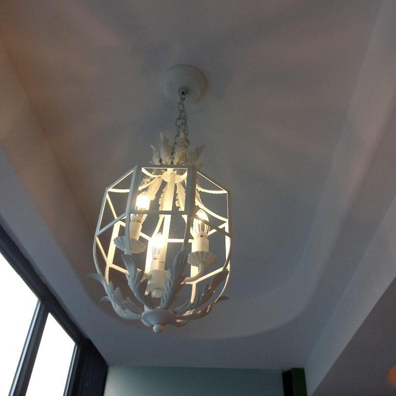 Classic 3-Head Chandelier Pendant Lamp With Metal Wire Cage Shade Ideal For Living Room Lighting