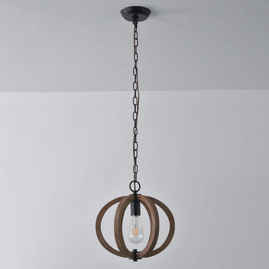 Traditional Wood Geometric Cage Pendant Light For Living Room