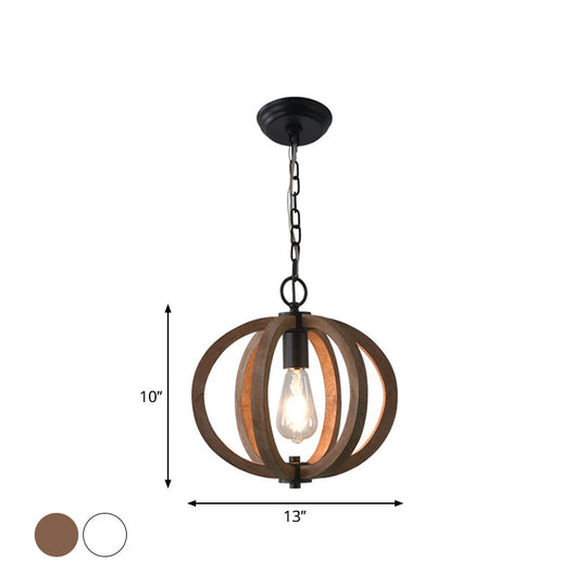 Traditional Wood Geometric Cage Pendant Light For Living Room