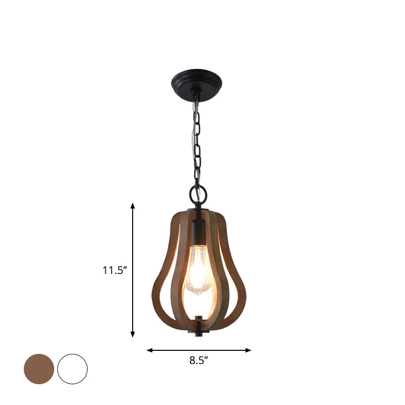 Traditional Wood Geometric Cage Pendant Light For Living Room