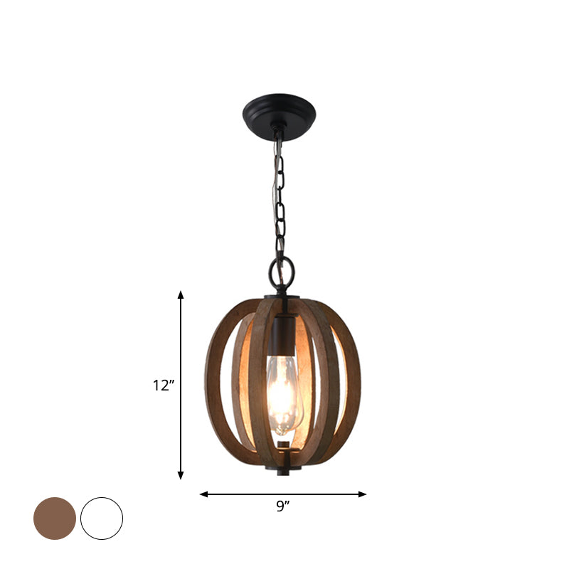 Traditional Wood Geometric Cage Pendant Light For Living Room