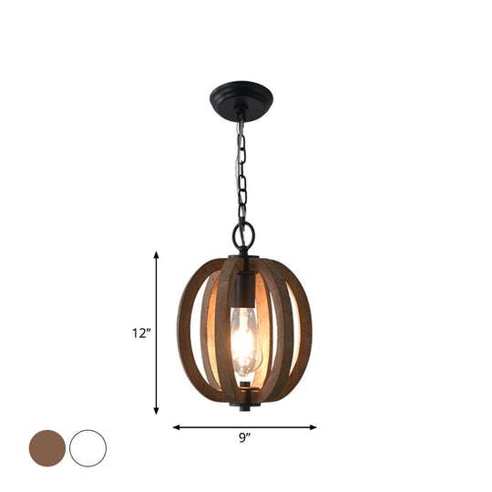Traditional Wood Geometric Cage Pendant Light For Living Room