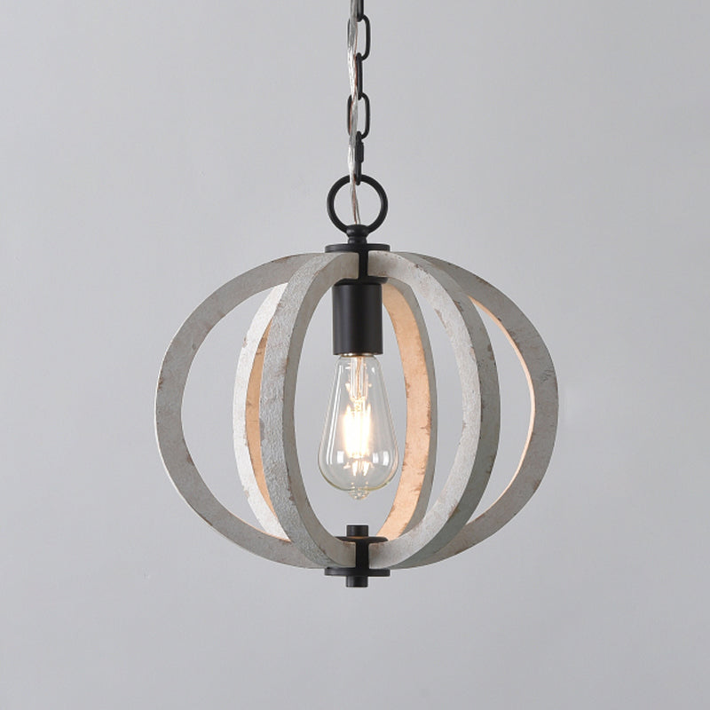 Traditional Wood Geometric Cage Pendant Light For Living Room
