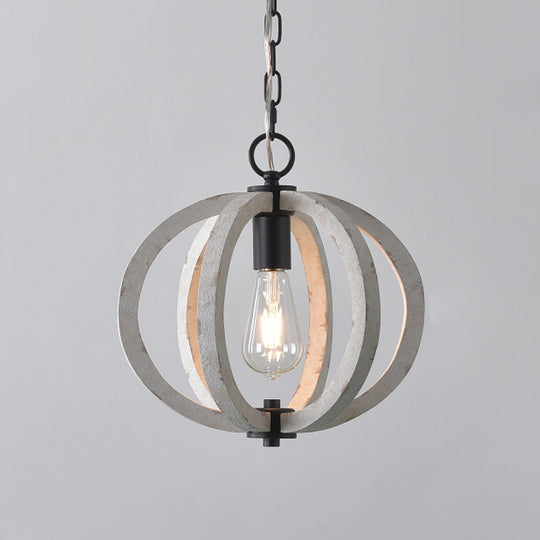 Traditional Wood Geometric Cage Pendant Light For Living Room