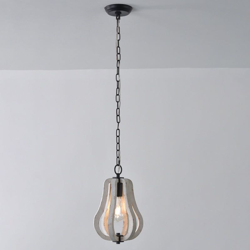 Traditional Wood Geometric Cage Pendant Light For Living Room