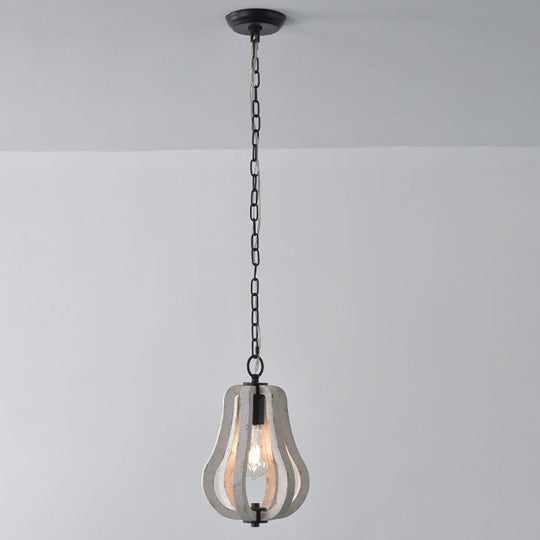 Traditional Wood Geometric Cage Pendant Light For Living Room