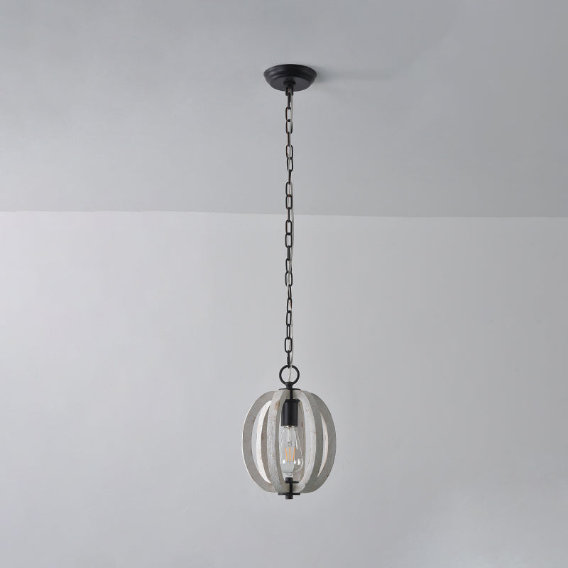 Traditional Wood Geometric Cage Pendant Light For Living Room White / C