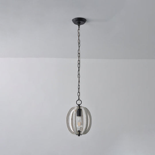 Traditional Wood Geometric Cage Pendant Light For Living Room White / C