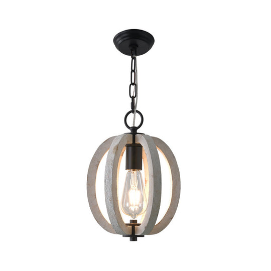 Traditional Wood Geometric Cage Pendant Light For Living Room