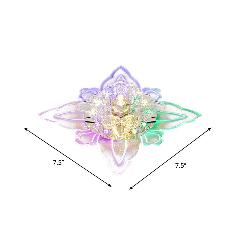 Contemporary LED Flush Light Fixture with Clear Faceted Crystal Shade for Foyer Ceiling