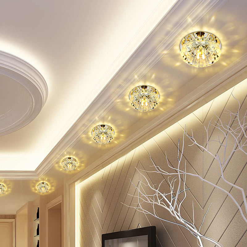 Modern Chrome LED Crystal Flush Light Fixture for Hallways - Petal Design