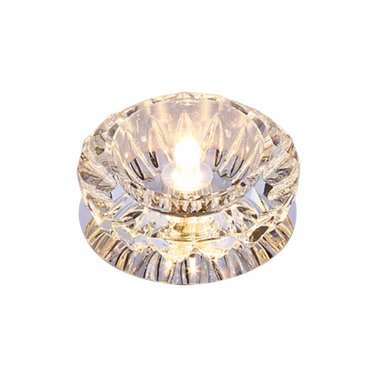 Plafonnier LED minimaliste en cristal transparent chromé avec abat-jour en forme de bol - Idéal pour le hall d'entrée