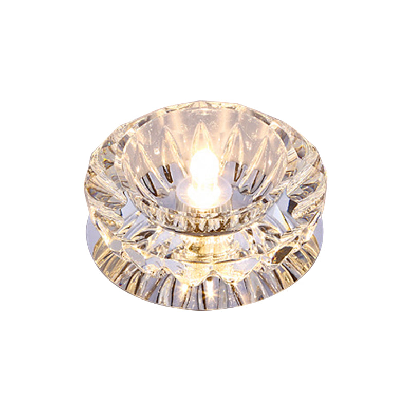 Minimalist Clear Crystal Led Chrome Close To Ceiling Light With Bowl Shade - Ideal For Foyer