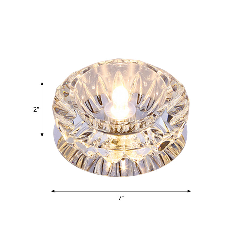 Plafonnier LED minimaliste en cristal transparent chromé avec abat-jour en forme de bol - Idéal pour le hall d'entrée