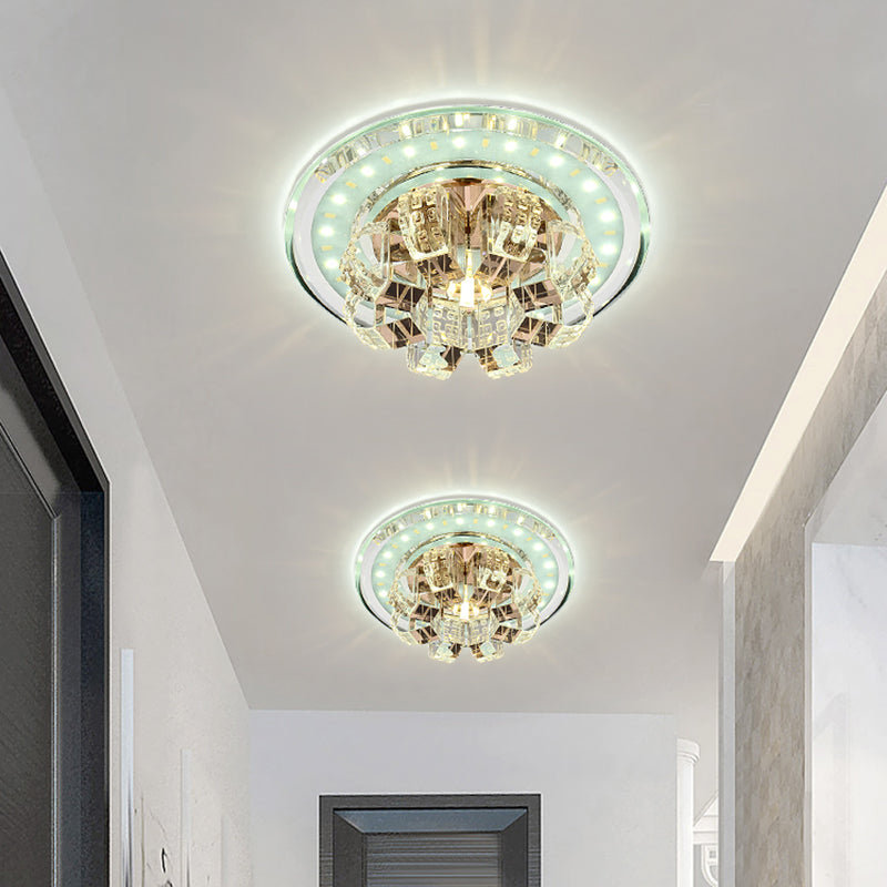 Contemporary Crystal LED Ceiling Light: Round Flush Mount in Chrome