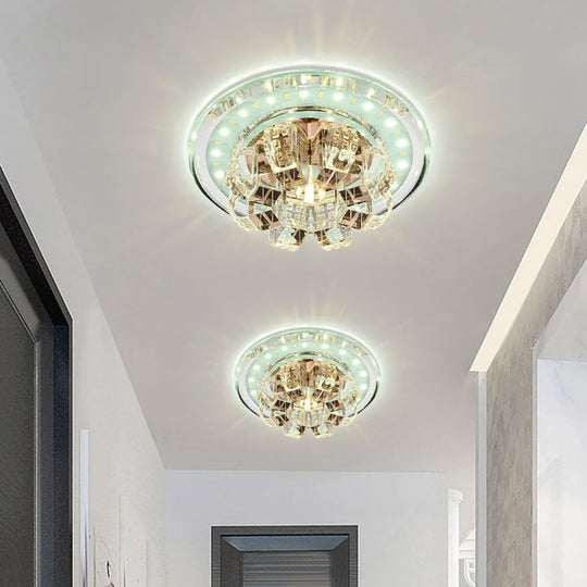 Contemporary Crystal LED Ceiling Light: Round Flush Mount in Chrome