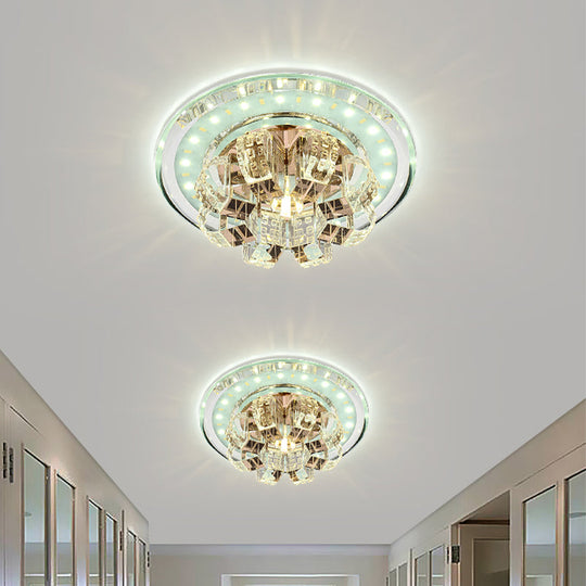 Contemporary Crystal Led Ceiling Light: Round Flush Mount In Chrome