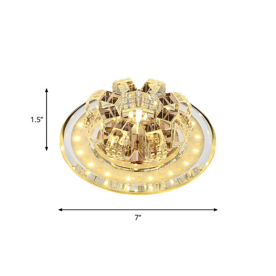 Contemporary Crystal LED Ceiling Light: Round Flush Mount in Chrome