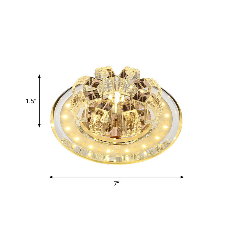 Contemporary Crystal Led Ceiling Light: Round Flush Mount In Chrome