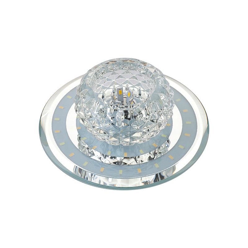 Sleek Crystal LED Foyer Ceiling Light - Geometric Design, Chrome Flush Mount