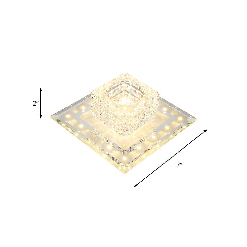 Plafonnier LED en cristal élégant pour hall d'entrée - Design géométrique, montage encastré chromé