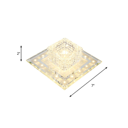 Plafonnier LED en cristal élégant pour hall d'entrée - Design géométrique, montage encastré chromé