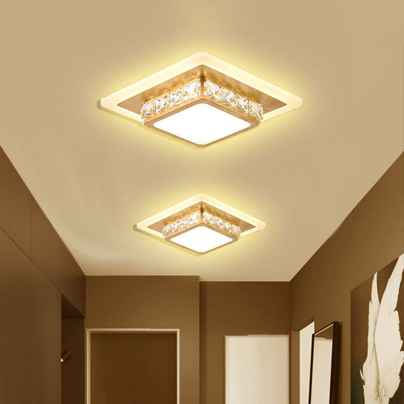 Contemporary Crystal Flush Mount LED Ceiling Lamp with Geometric Design and Acrylic Shade