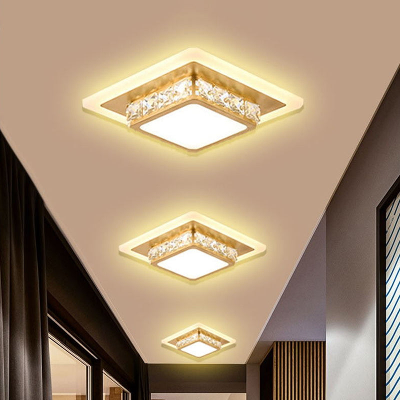 Contemporary Crystal Flush Mount LED Ceiling Lamp with Geometric Design and Acrylic Shade