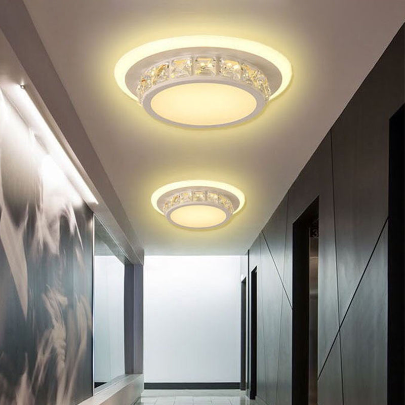 Contemporary Crystal Flush Mount LED Ceiling Lamp with Geometric Design and Acrylic Shade