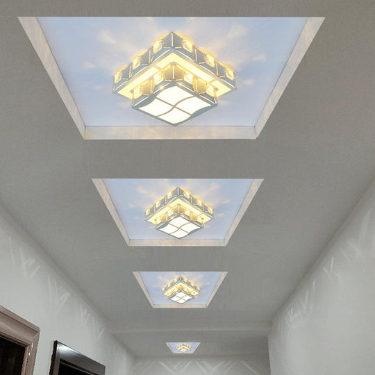 Modern 2-Tier Geometric LED Crystal Flush Light Fixture