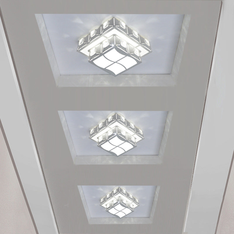 Modern 2-Tier Geometric LED Crystal Flush Light Fixture