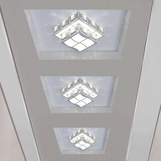 Modern 2-Tier Geometric LED Crystal Flush Light Fixture