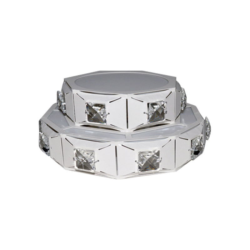 Modern 2-Tier Geometric LED Crystal Flush Light Fixture