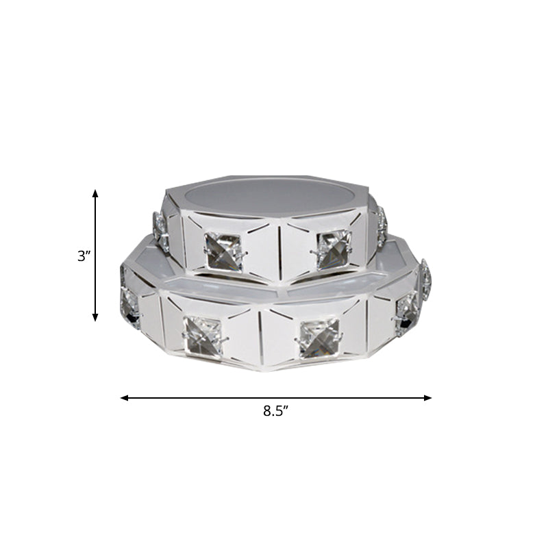 Modern 2-Tier Geometric LED Crystal Flush Light Fixture