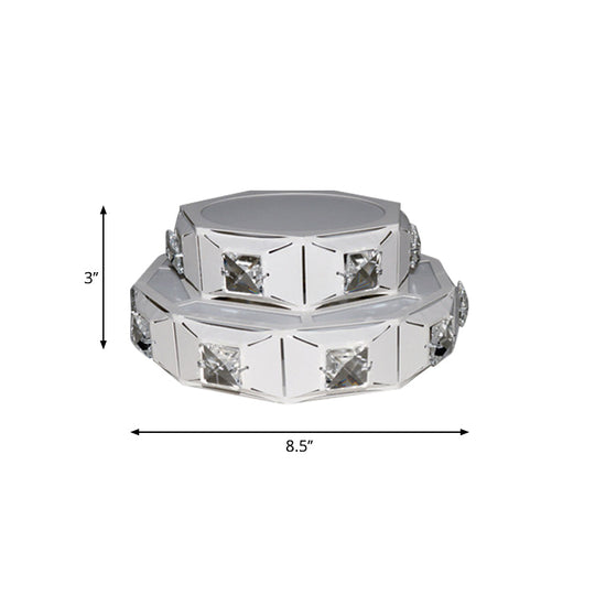 Modern 2-Tier Geometric LED Crystal Flush Light Fixture
