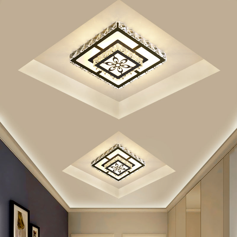 Minimalist LED Crystal Flush Mount Ceiling Lamp with Acrylic Geometry and Floral Pattern