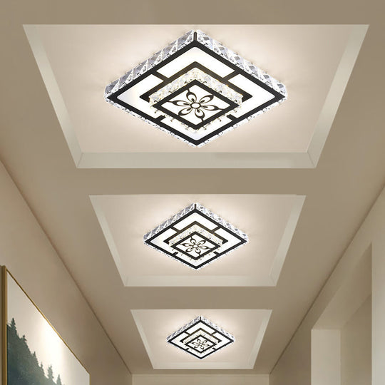 Minimalist LED Crystal Flush Mount Ceiling Lamp with Acrylic Geometry and Floral Pattern