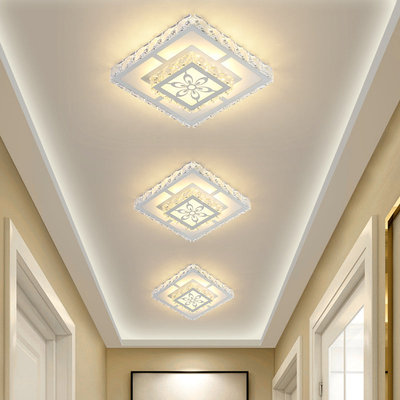 Minimalist LED Crystal Flush Mount Ceiling Lamp with Acrylic Geometry and Floral Pattern