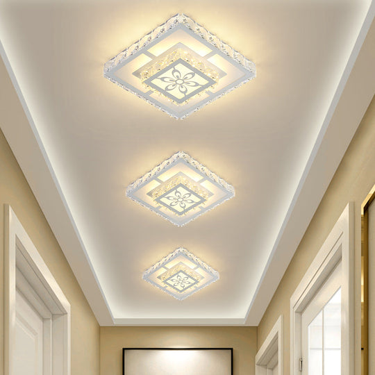 Minimalist LED Crystal Flush Mount Ceiling Lamp with Acrylic Geometry and Floral Pattern