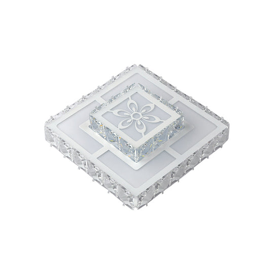 Minimalist LED Crystal Flush Mount Ceiling Lamp with Acrylic Geometry and Floral Pattern