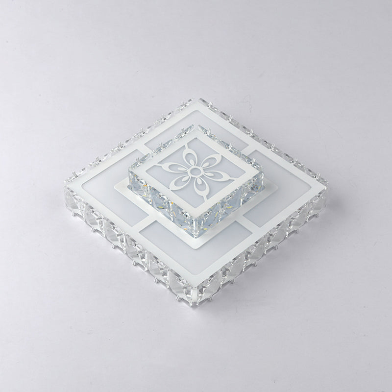 Minimalist LED Crystal Flush Mount Ceiling Lamp with Acrylic Geometry and Floral Pattern