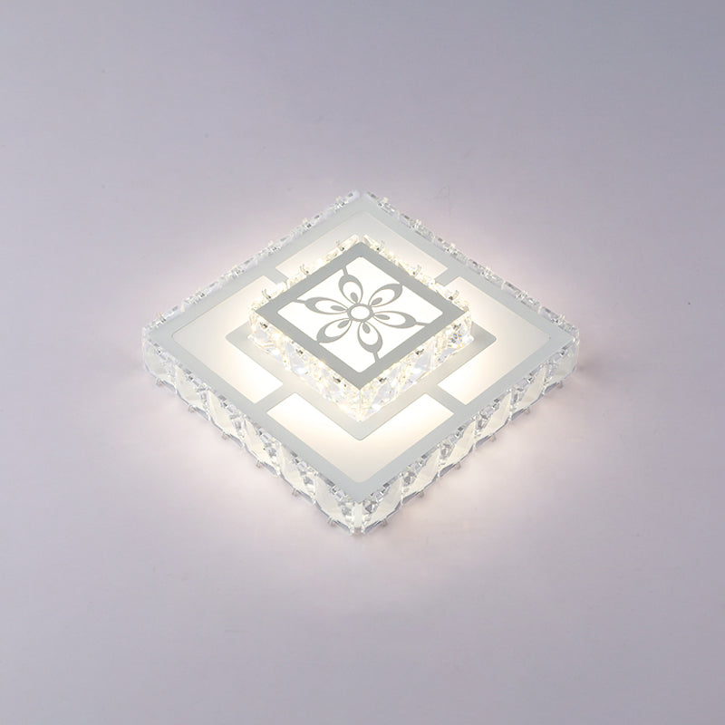 Minimalist LED Crystal Flush Mount Ceiling Lamp with Acrylic Geometry and Floral Pattern