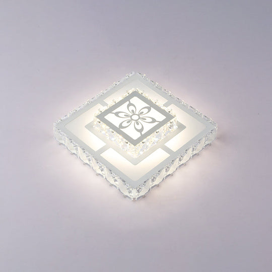 Minimalist LED Crystal Flush Mount Ceiling Lamp with Acrylic Geometry and Floral Pattern