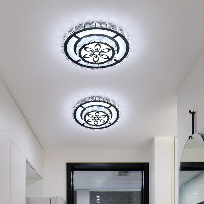 Minimalist LED Crystal Flush Mount Ceiling Lamp with Acrylic Geometry and Floral Pattern